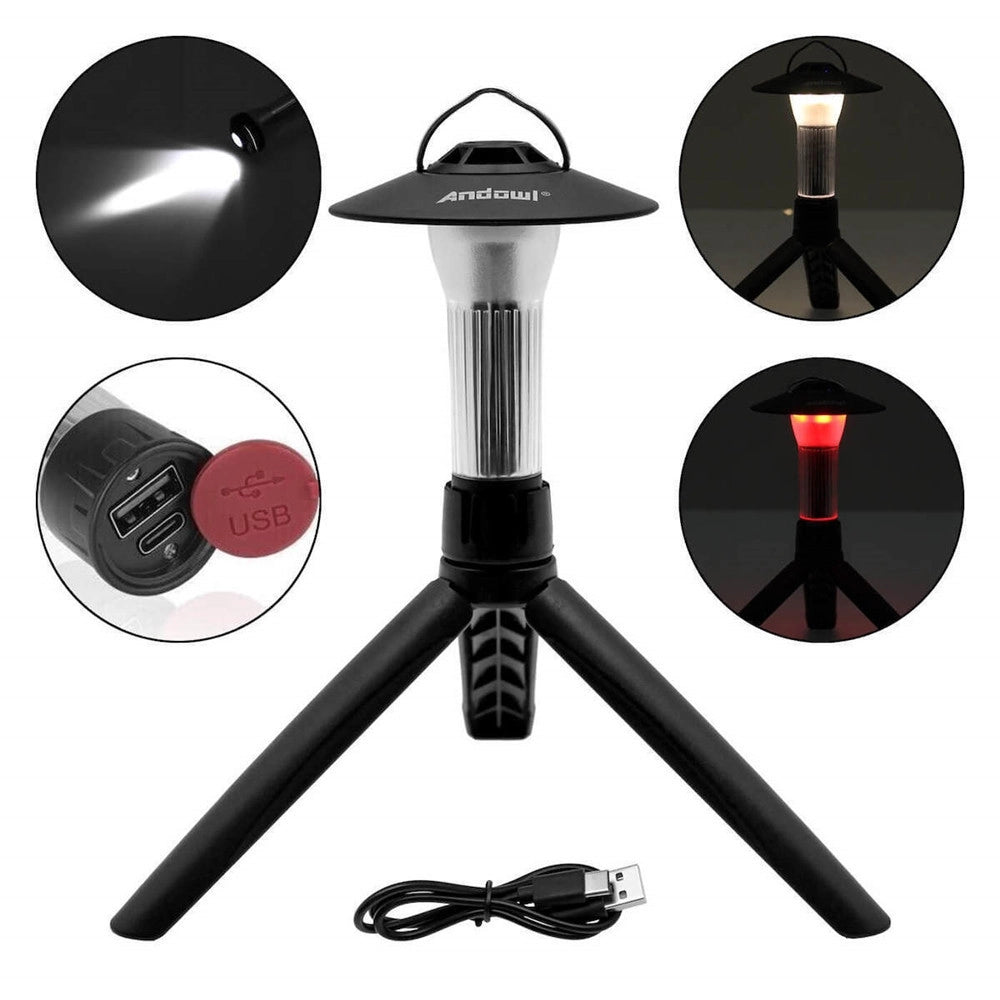 Trade Shop - Lanterna Torcia Da Campeggio Elettrica Ricaricabile Doppia Luce A Led 100lm Gancio Q-ly97 -