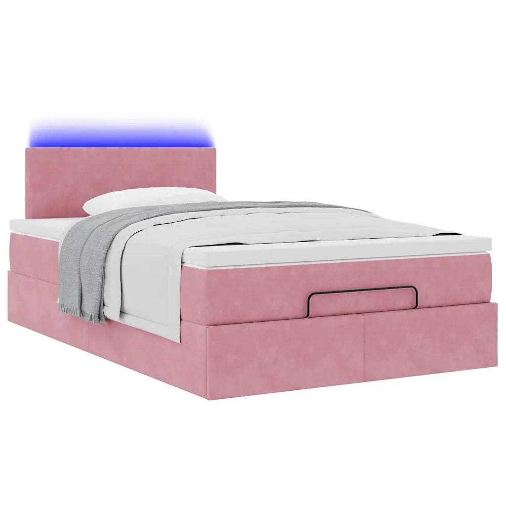 Pouf Letto con Materasso e LED Rosa 120x190cm in Velluto 3312541
