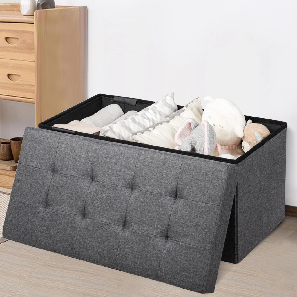 Ottomana salvaspazio pieghevole da 80 cm, Cassapanca per giocattoli con contenitore rimovibile Grigio scuro
