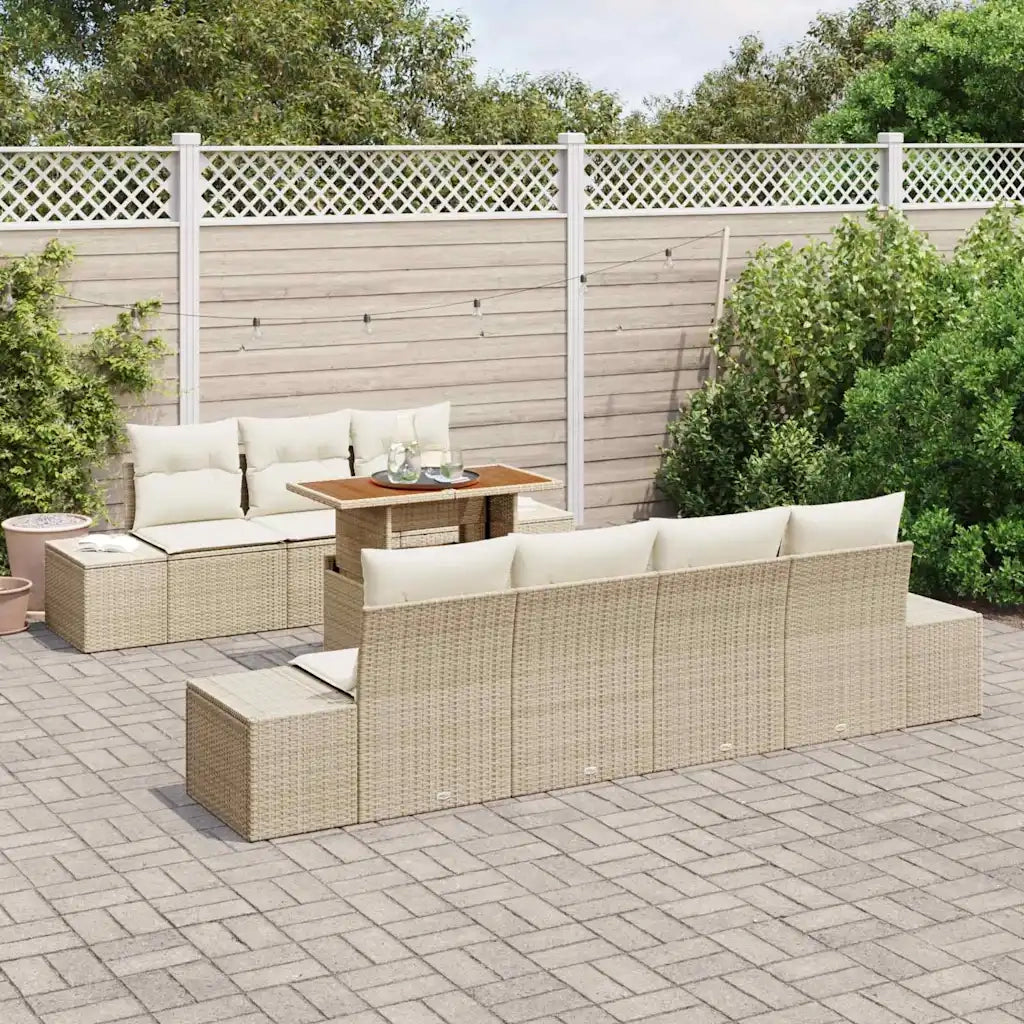 Set da Pranzo per Giardino con cuscino 8 pcs Beige e Crema