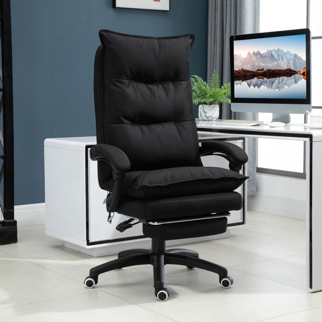 Sedia da Ufficio ad Altezza Regolabile con 6 Punti Massaggianti, in Tessuto Effetto Lino, 70x62x120-130 cm, Nero