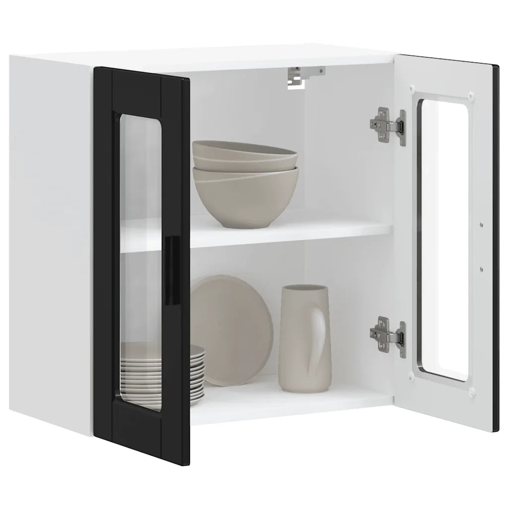 Pensile da Cucina con Porta in Vetro-Mobile Cucina da Parete Porto Nero 297261