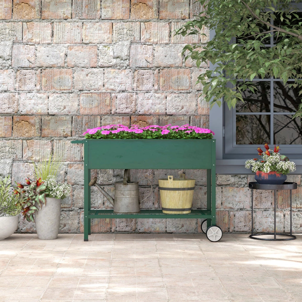Fioriera da Esterno con Mensola Inferiore Portautensili 109x44x80 cm in Metallo Verde