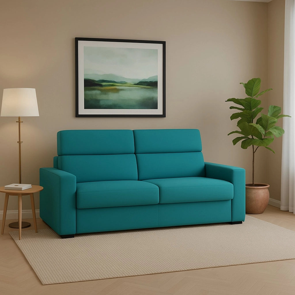 Ozegna, Divano Fisso 3 Posti Sfoderabile Made in Italy, 220x95 cm Azzurro