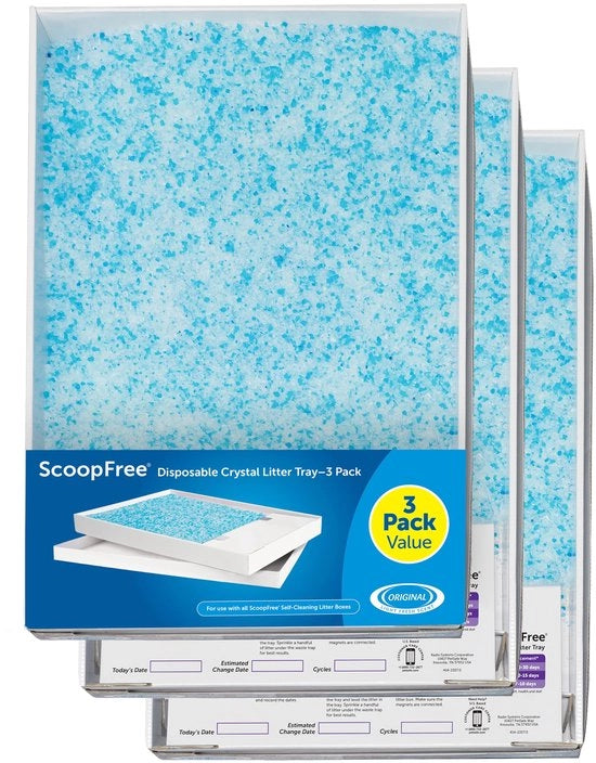 ScoopFree Vervangende Bak con Sostituenti per Ciotole con Cristalli Blu - Controllo dell'Odore, Senza Polvere, Senza Rischio di Caduta - 3-Pack