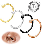 Impianto di piercing ipoallergenico per naso, set di 4 anelli, modello G23 in titanio, leggero e inossidabile