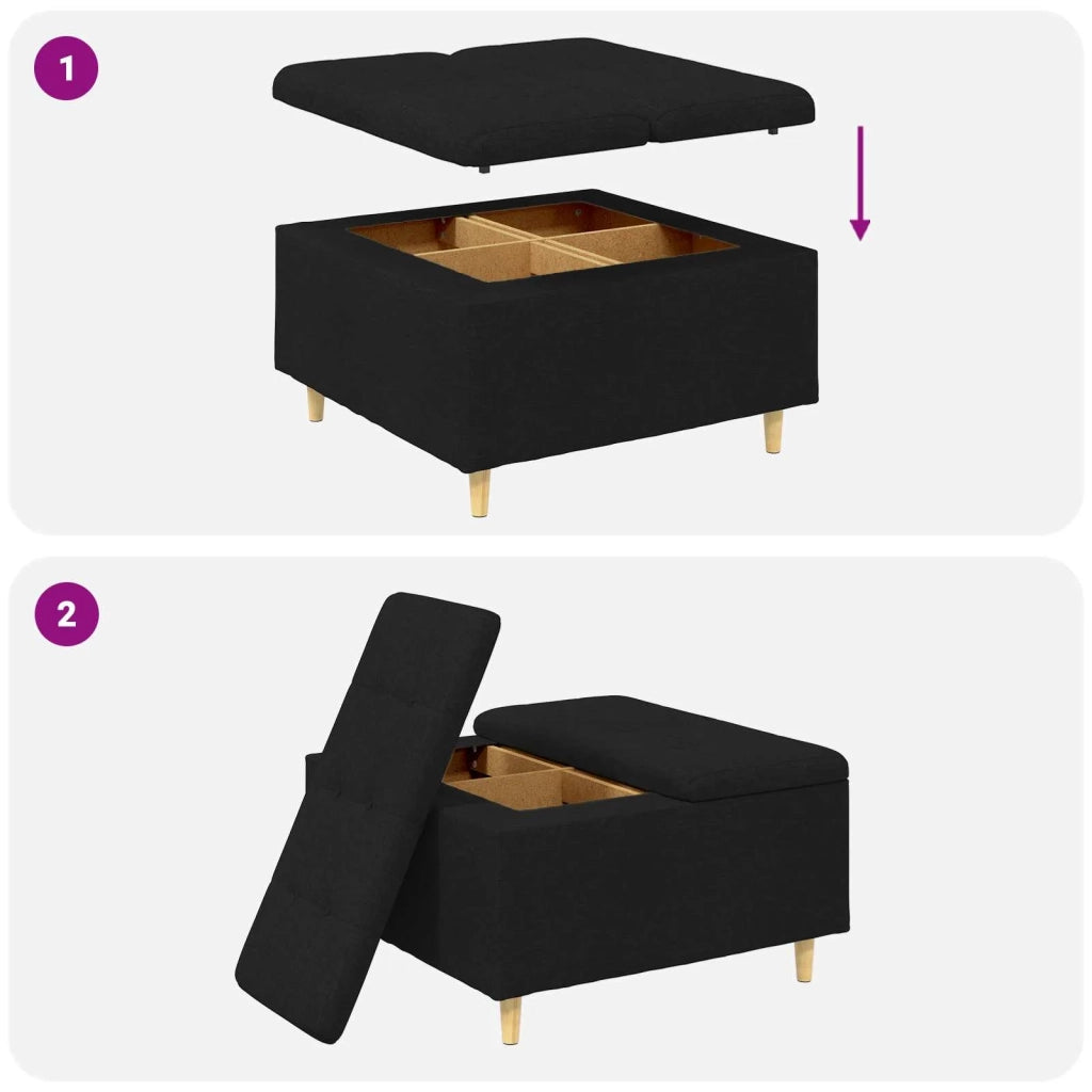 Pouf contenitore con cuscino Nero 80 x 80 x 45 cm Tessuto 876835