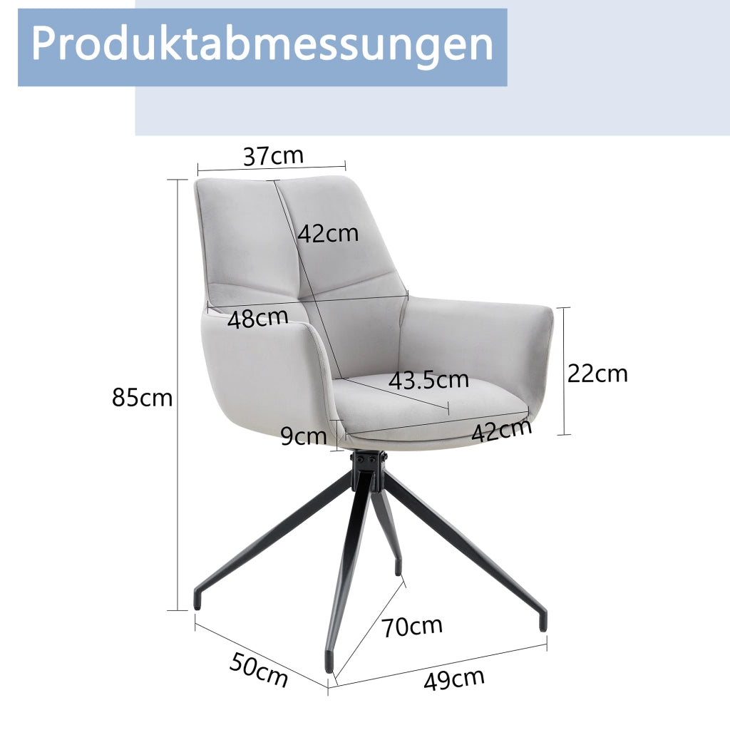 [Set di 2] Poltrona girevole europea a 360¡ã imbottita: tessuto grigio chiaro + gambe in metallo laccato nero, traspirante e confortevole, si adatta al