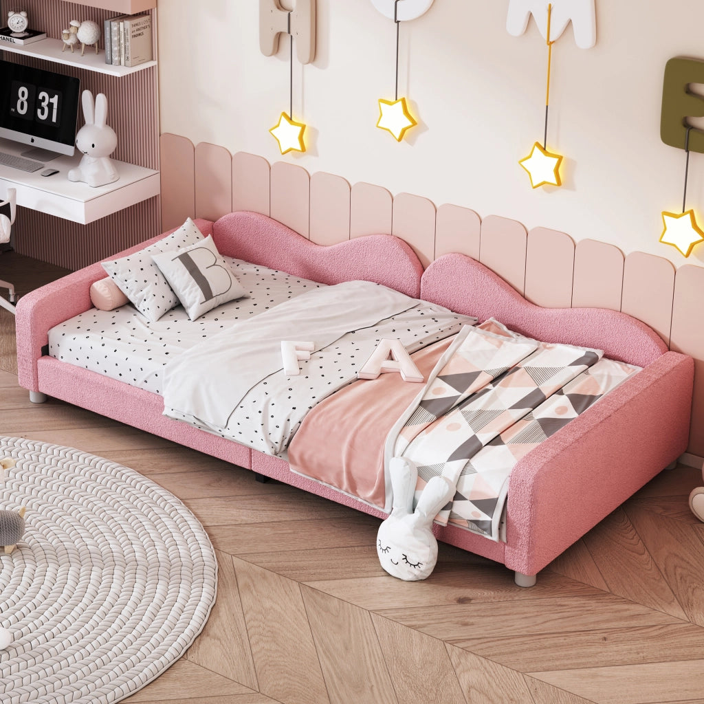 Letto a baldacchino con schienale imbottito tessuto peluche 90x200 cm