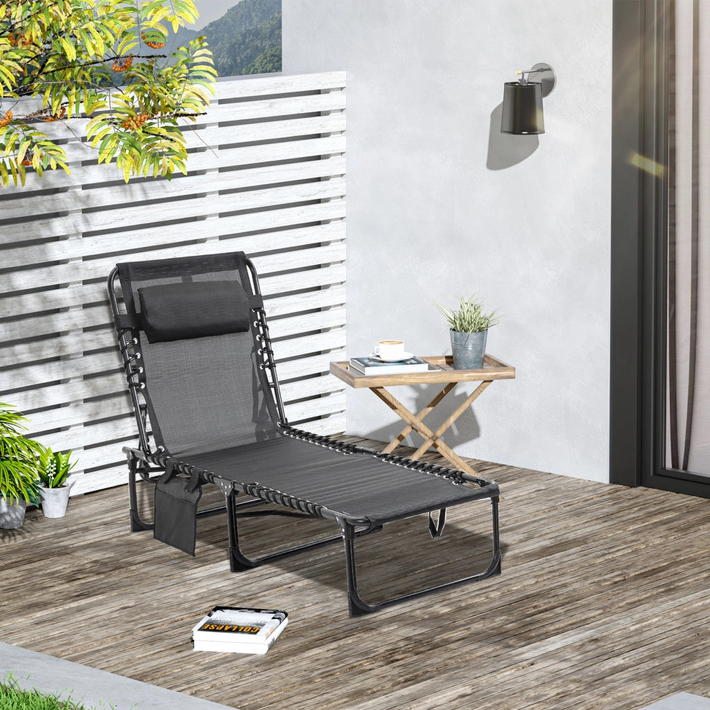 Chaise Longue Relax con Schienale Regolabile e Testiera Rimovibile ¨C Minimal ¨C Nero 189x58x30 cm