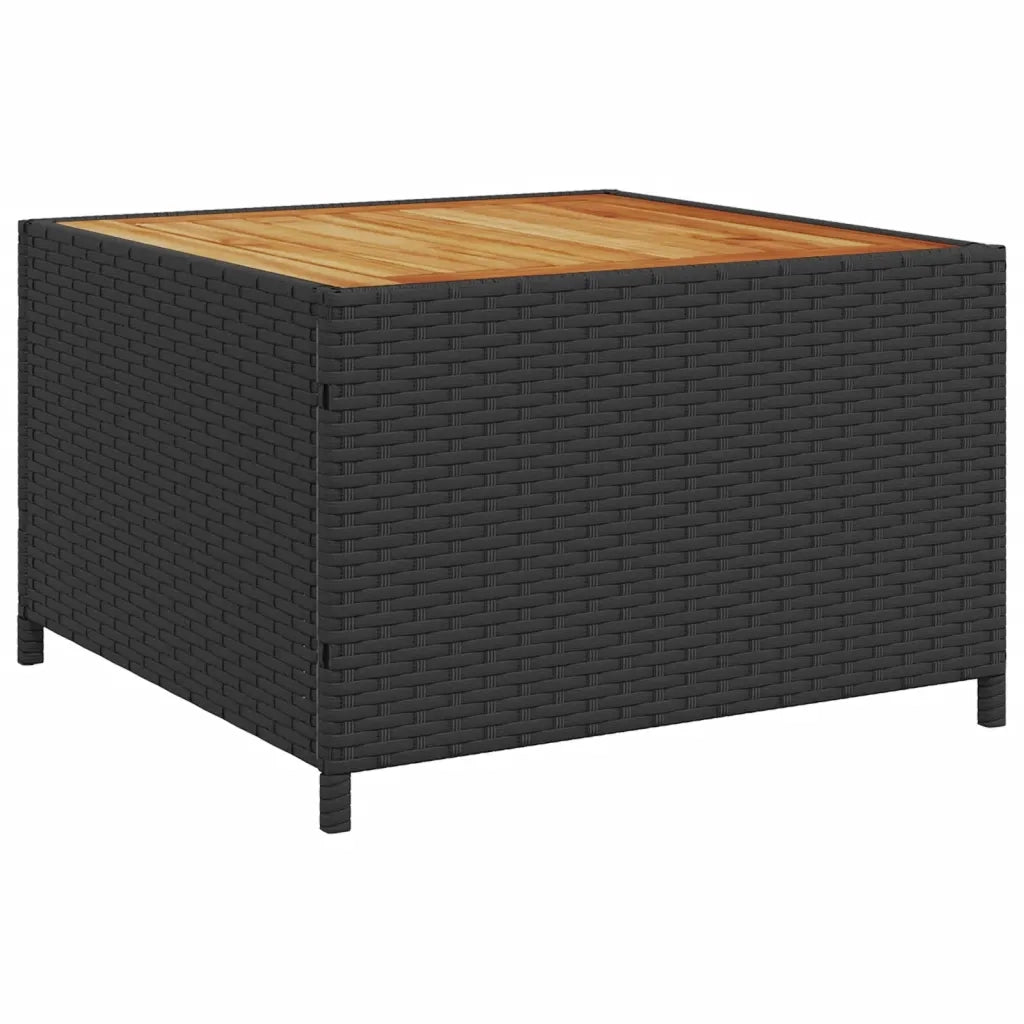 Divano da Giardino con Tavolo e Cuscini a L Nero in Polyrattan 369036