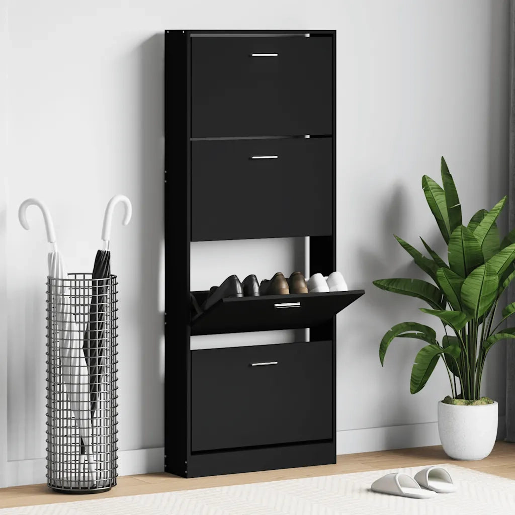 Scarpiera | Mobile per scarpe Nera 59x17x150 cm in Legno Multistrato