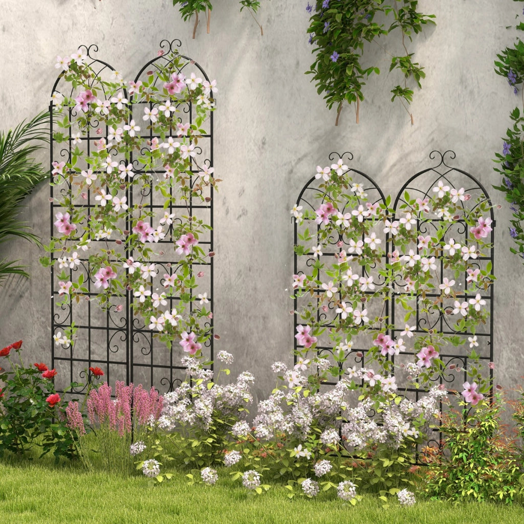 Arco da giardino 220x55cm in metallo, Pergola decorativa da esterno per piante rampicanti fiori verdure Nero 2 Pezzi