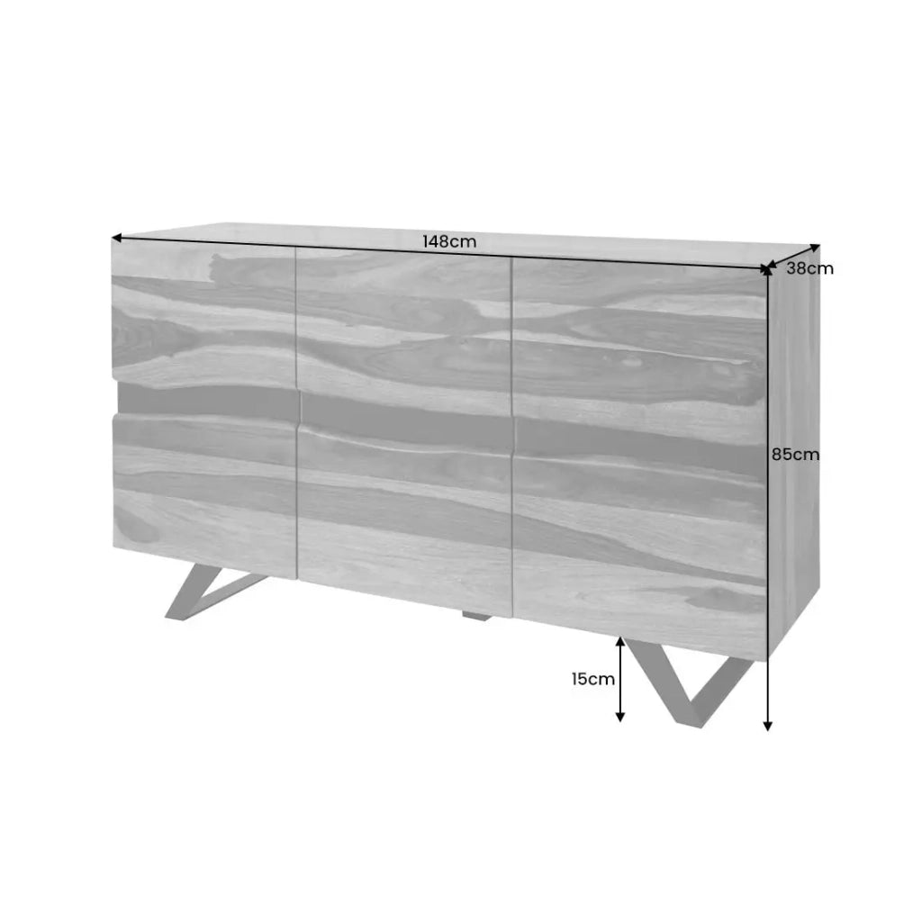 Buffet ORKAN 150 cm – Legno massiccio di Sesham e metallo nero – 3 porte design industriale