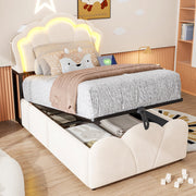 Letto imbottito 90x200 cm con vano contenitore idraulico e LED beige
