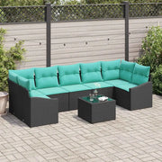Set di divani con cuscino 8 pcs Nero e Turchese polyrattan 3346646