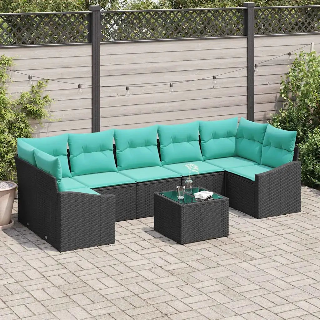 Set di divani con cuscino 8 pcs Nero e Turchese polyrattan 3346646