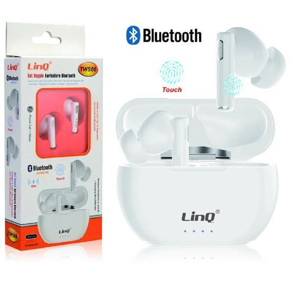 Trade Shop - Set Doppio Auricolare In-ear Bluetooth Wireless 10 M Con Comandi Touch Led Tws66 -