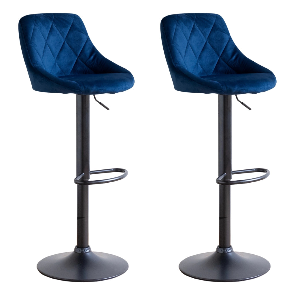 Set di 2 sgabelli da bar in velluto blu ROBIN