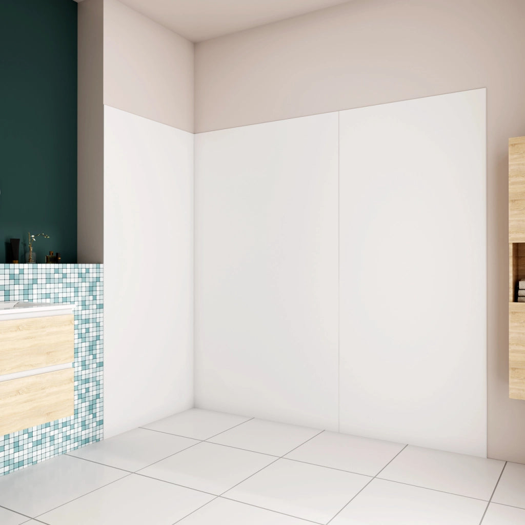 H.210 cm Pannello Doccia ad Angolo 90x100x120 cm Realizzato in Alluminio da 3 mm con Profili Finitura Bianco Opaco per Rivestimento Parete Bagno