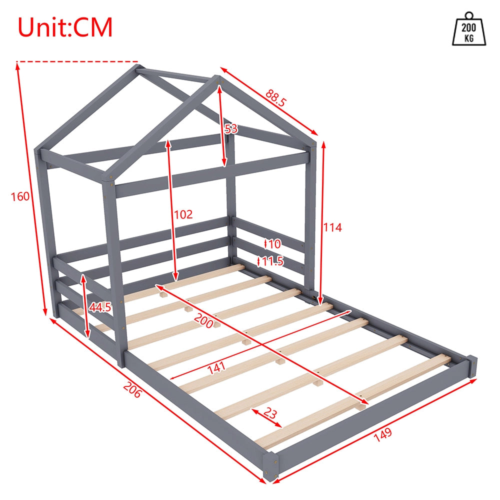 Letto a castello per bambini - Xylo - 140x200 cm - Grigio - In legno di pino senza materasso