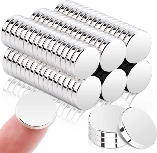 Set di 100 piccoli magneti a neodimio rotondi per bacheca, lavagna magnetica, frigorifero e lavagna bianca - 15 x 3 mm di spessore