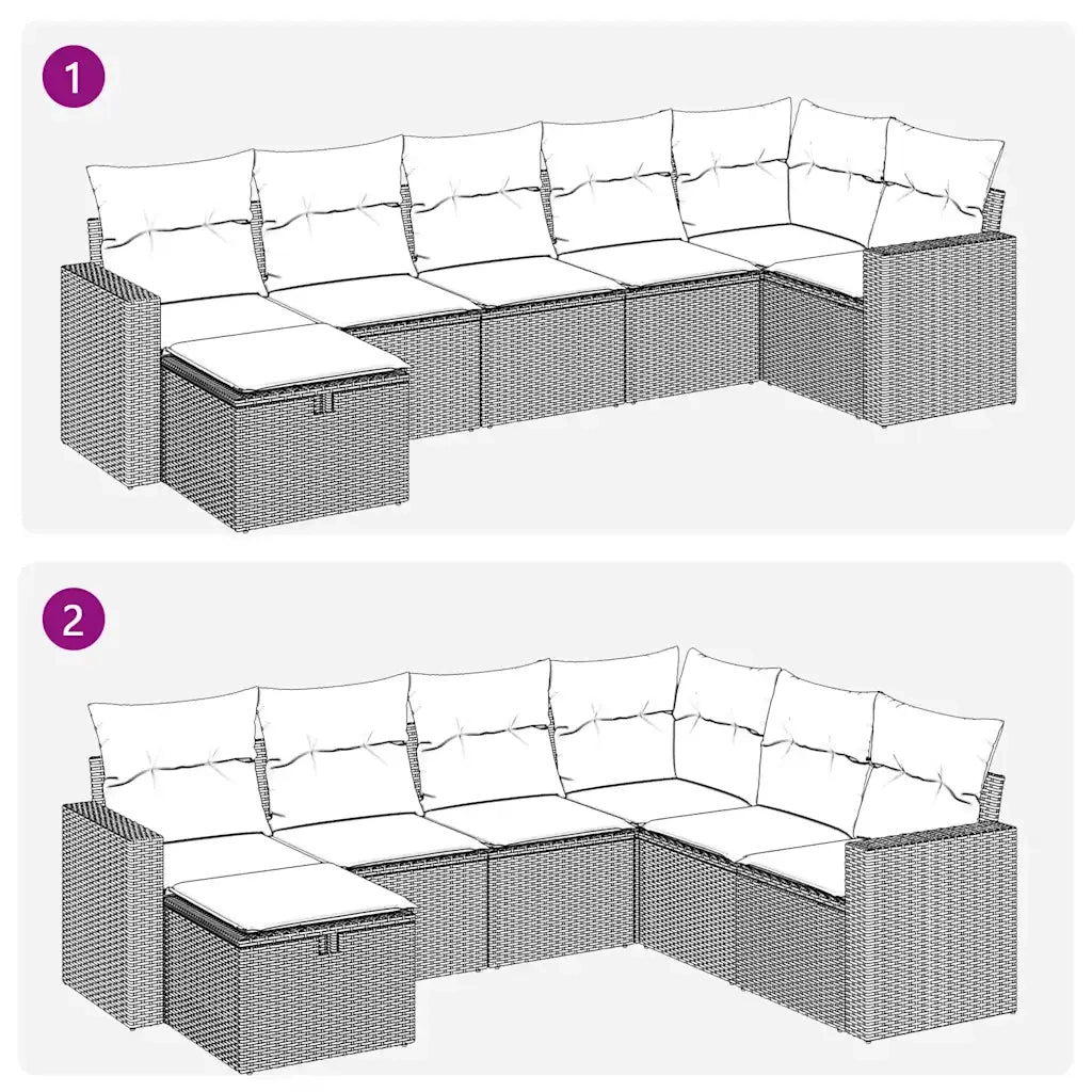 Set Divani da Giardino 7pz con Cuscini Grigio Chiaro Polyrattan 3325408