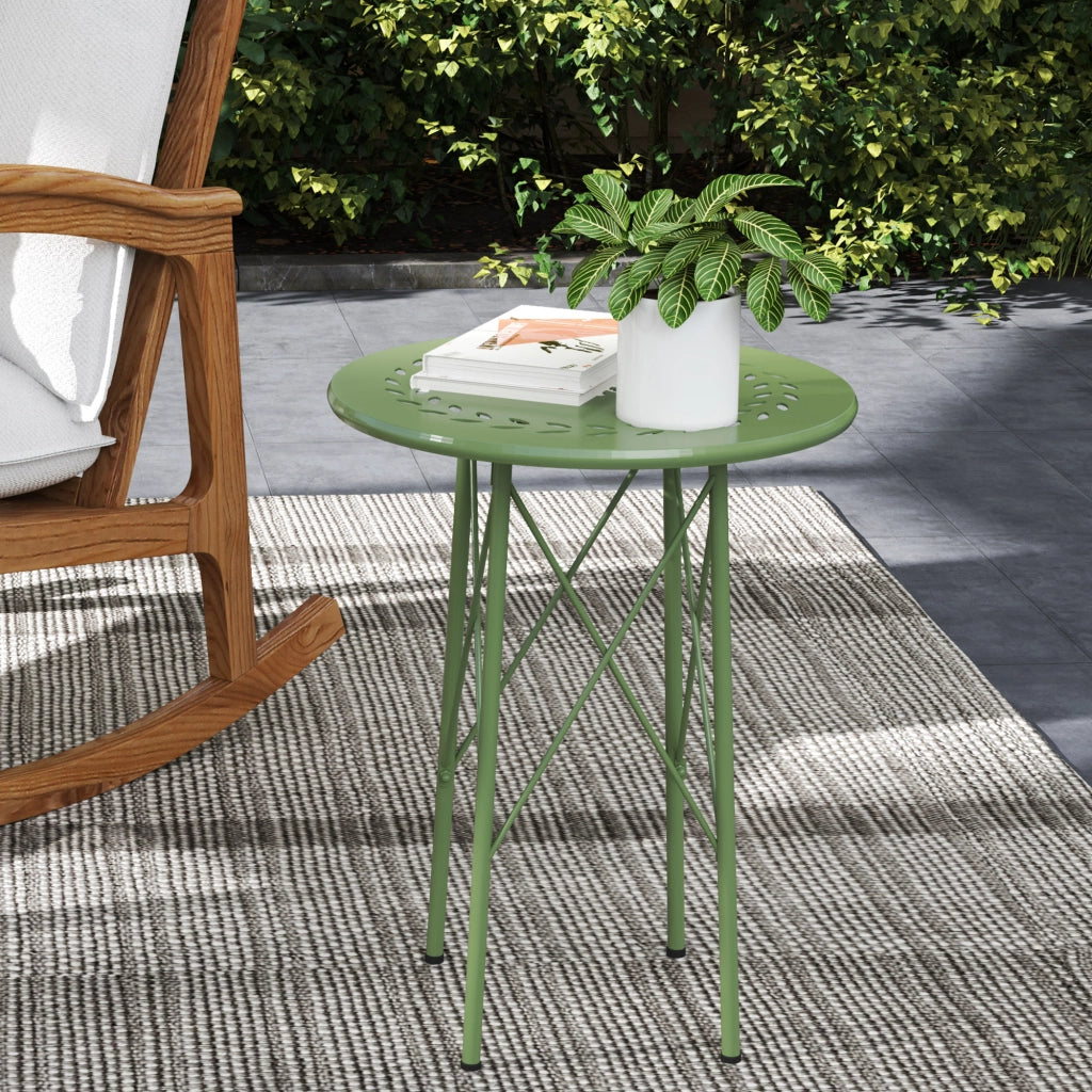 Tavolino da giardino rotondo con decoro floreale ¨C Minimal ¨C acciaio, verde, ?40x50 cm