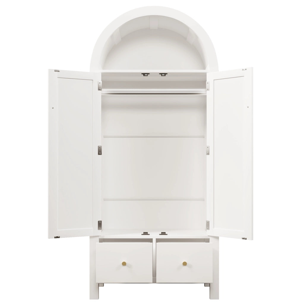Armadio Guardaroba Bianco 78×45×181 cm con Ante in Rattan; Cassetti; Barra Appendabiti e Design Country Chic