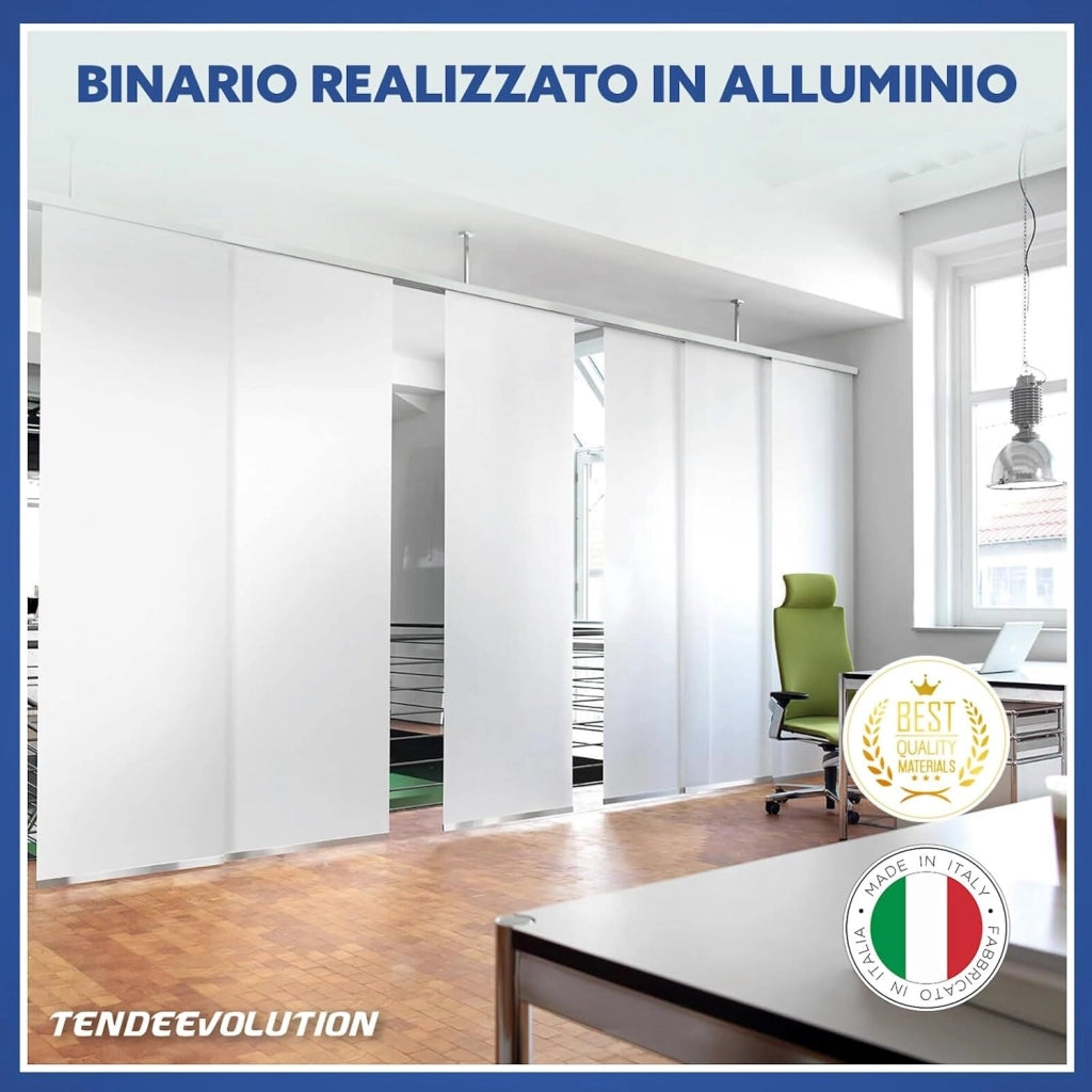 Bastone per Tende A Pannello Comando a Corda Apertura a destra, Binario a 3 vie con portapannelli da 70 CM, Attacco Soffitto Lunghezza 200 CM