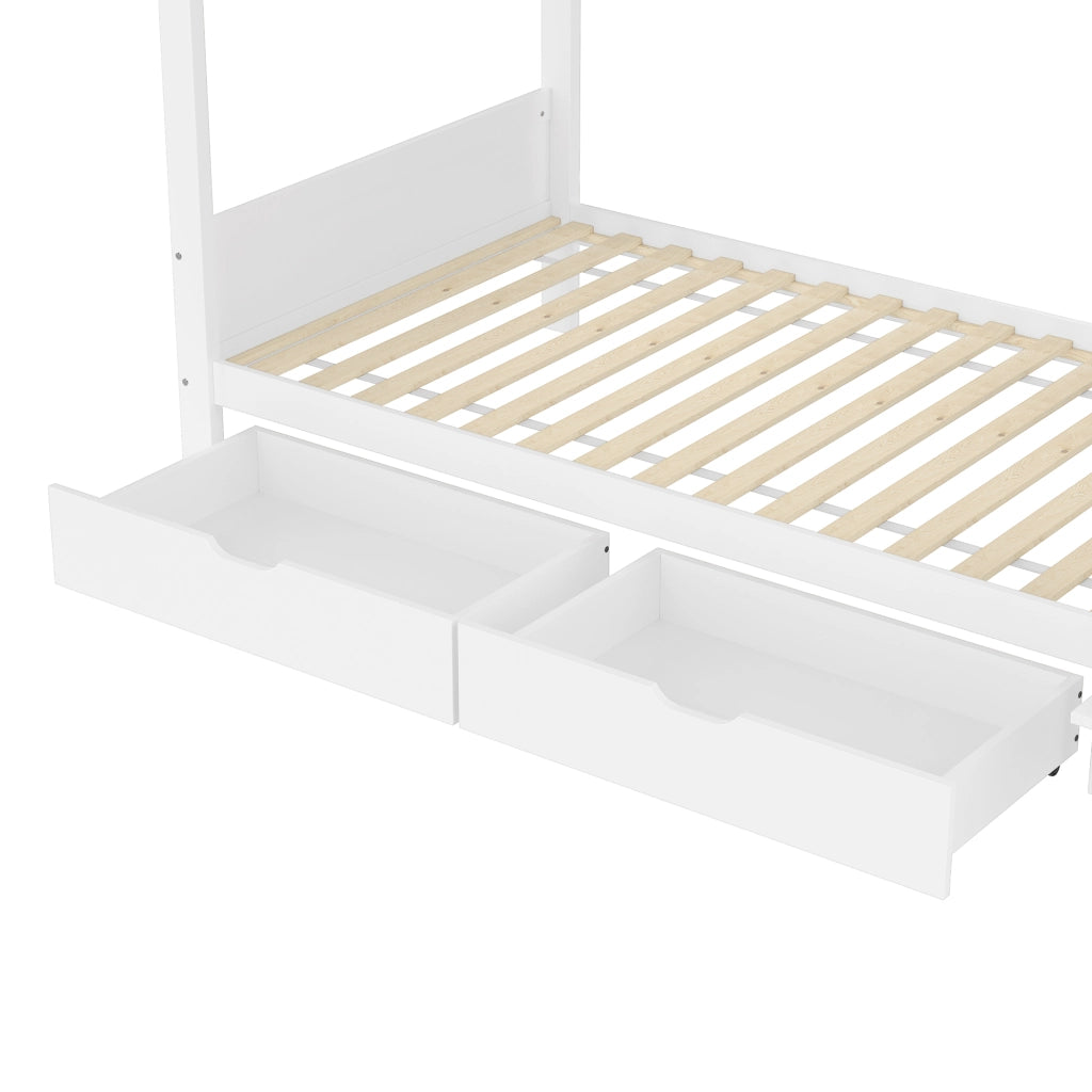 LETTO a castello 90x200 cm Bianco con armadio, cassetti e scaffali
