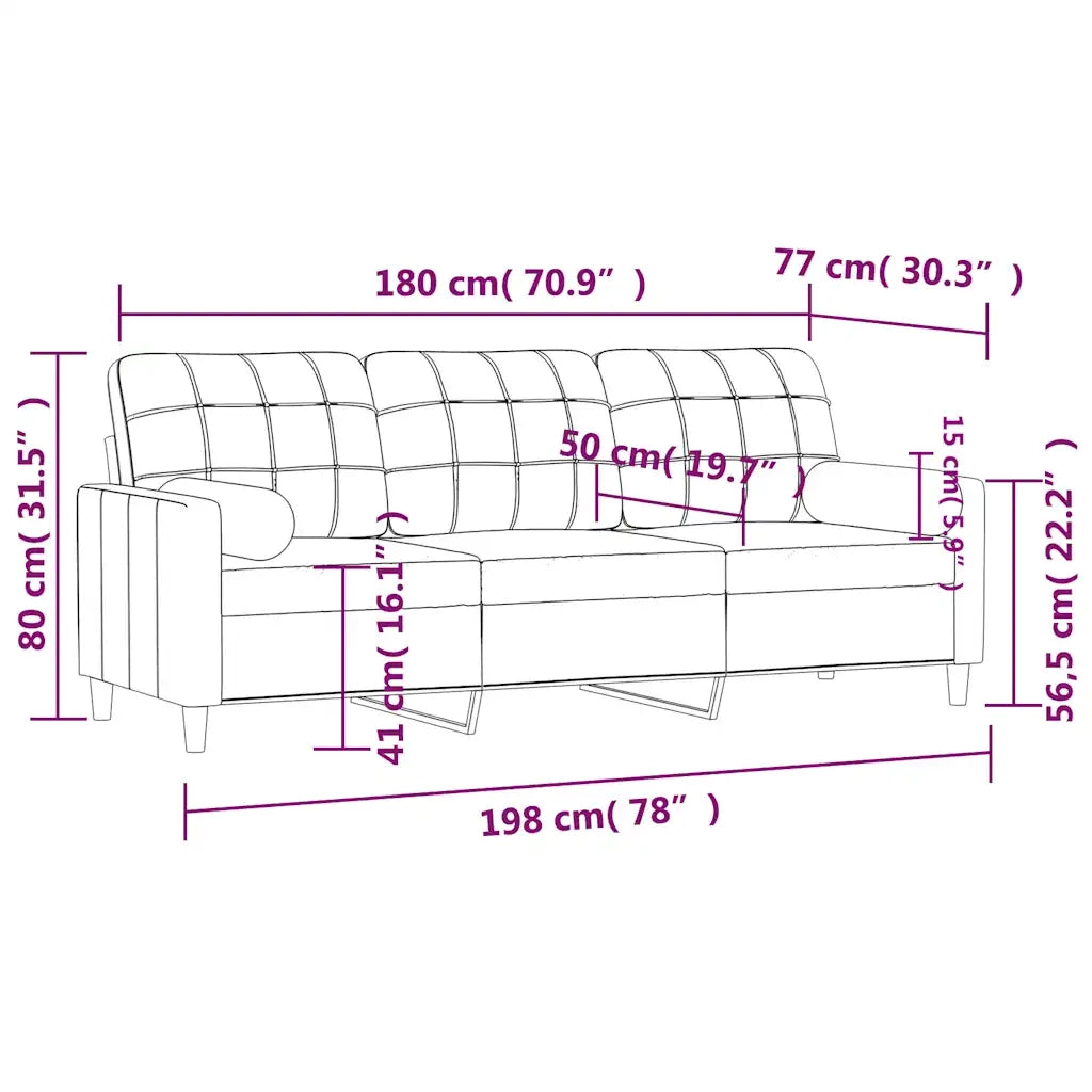 Divano a 3 Posti con Cuscini-Sofa 3 Posti con Cuscini Nero 180 cm in Tessuto 594309