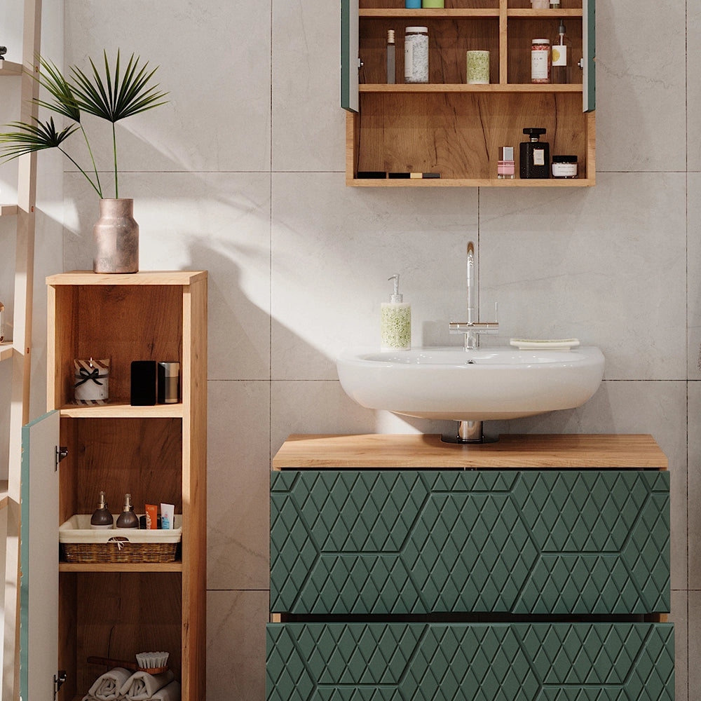 Vicco Set mobili bagno Quercia verde/oro 3 pezzi, con cabinet midi
