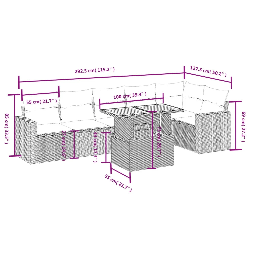 Set Divani da Giardino con Cuscini 7pz Nero Polyrattan 3271322