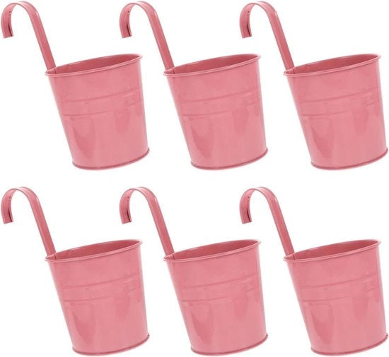 Set di 6 vasi di fiori sospesi in metallo con chiusura a gancio rimovibile per balcone e giardino