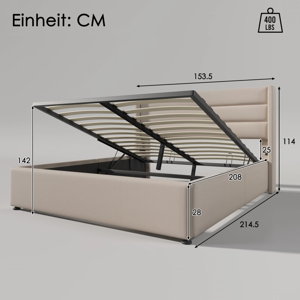 letto imbottito lino beige 140 x 200 cm
