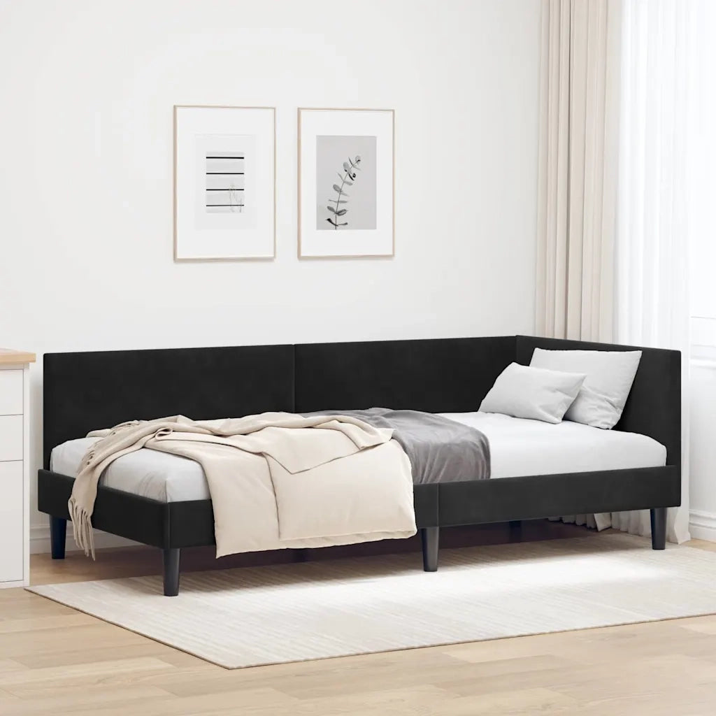 Letto singolo | Letto per adulti | Cornice del letto ad angolo Nero 100 cm x 200 cm Velluto