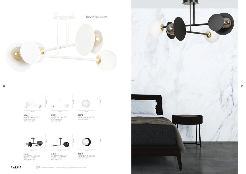 Lampada soffitto Emibig Minerva 2xE27 nera vetro 80cm