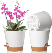 Set di vasi per fiori da 3 pezzi di diametro Φ8cm - Vaso di plastica per piante con sistema di irrigazione - Decorazione per interni e esterni per casa e ufficio