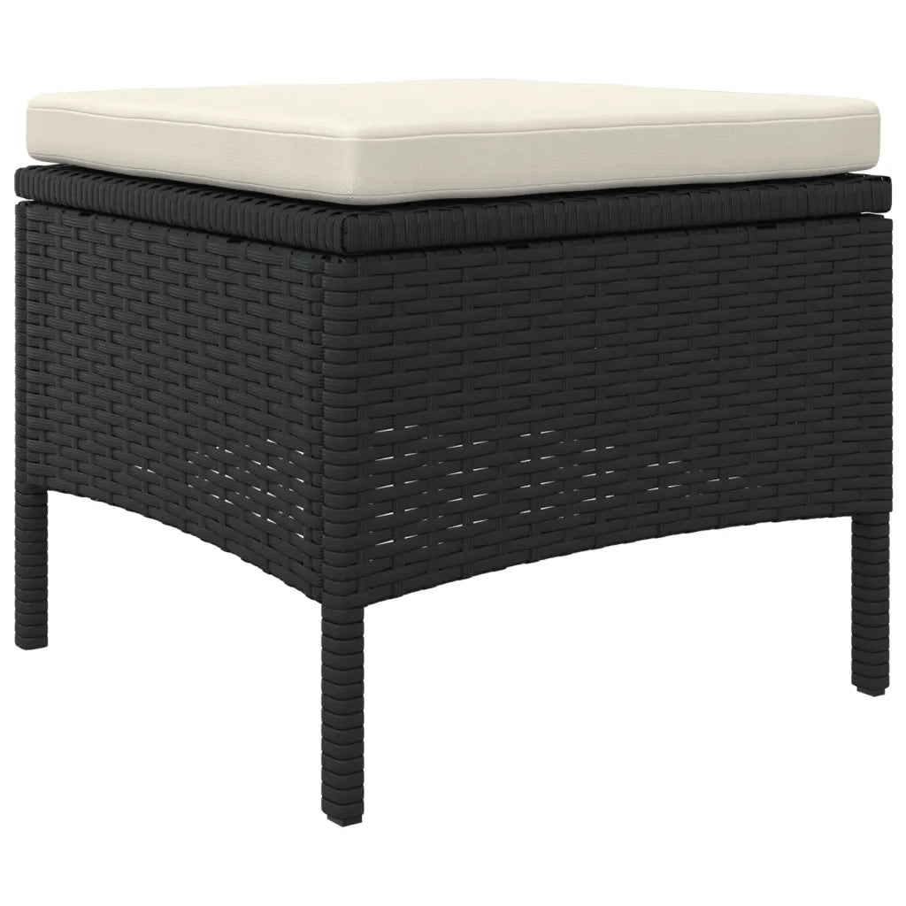 Divano Giardino 2 Posti con Tavolo e Sgabelli-Sofa da Giardino-Divanetto da esterno Nero Polyrattan 178284
