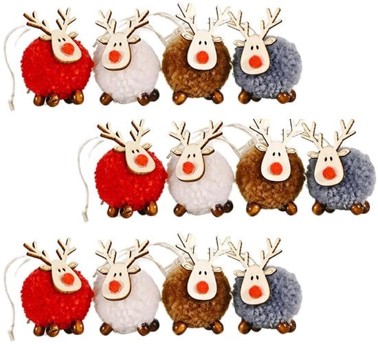 Decorazioni per albero di Natale in velluto e legno - 12 pezzi - Dimensioni 5 x 4 cm - Decorazioni per Natale - Sostenibili