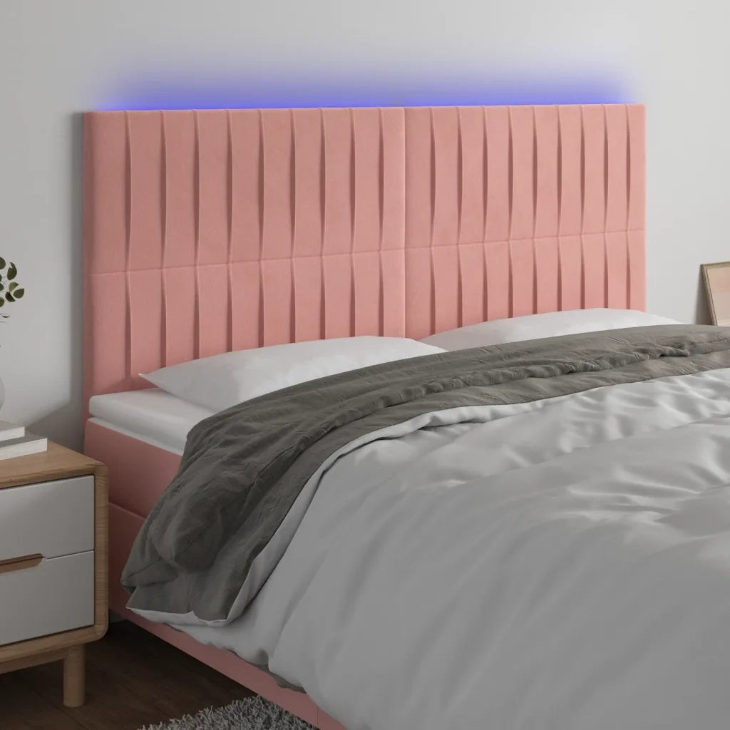 Testiera | Testata a LED Rosa 160x5x118/128 cm in Velluto