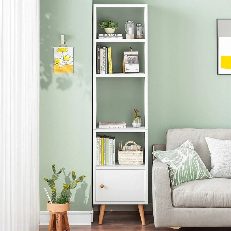 Armadio a colonna con ripiani, in stile loft scandinavo. Questo scaffale bianco è alto e stretto, ideale per i tuoi libri.
