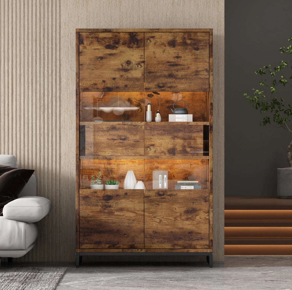 Vetrina 80x40x138 cm con illuminazione LED in MDF; nero e naturale