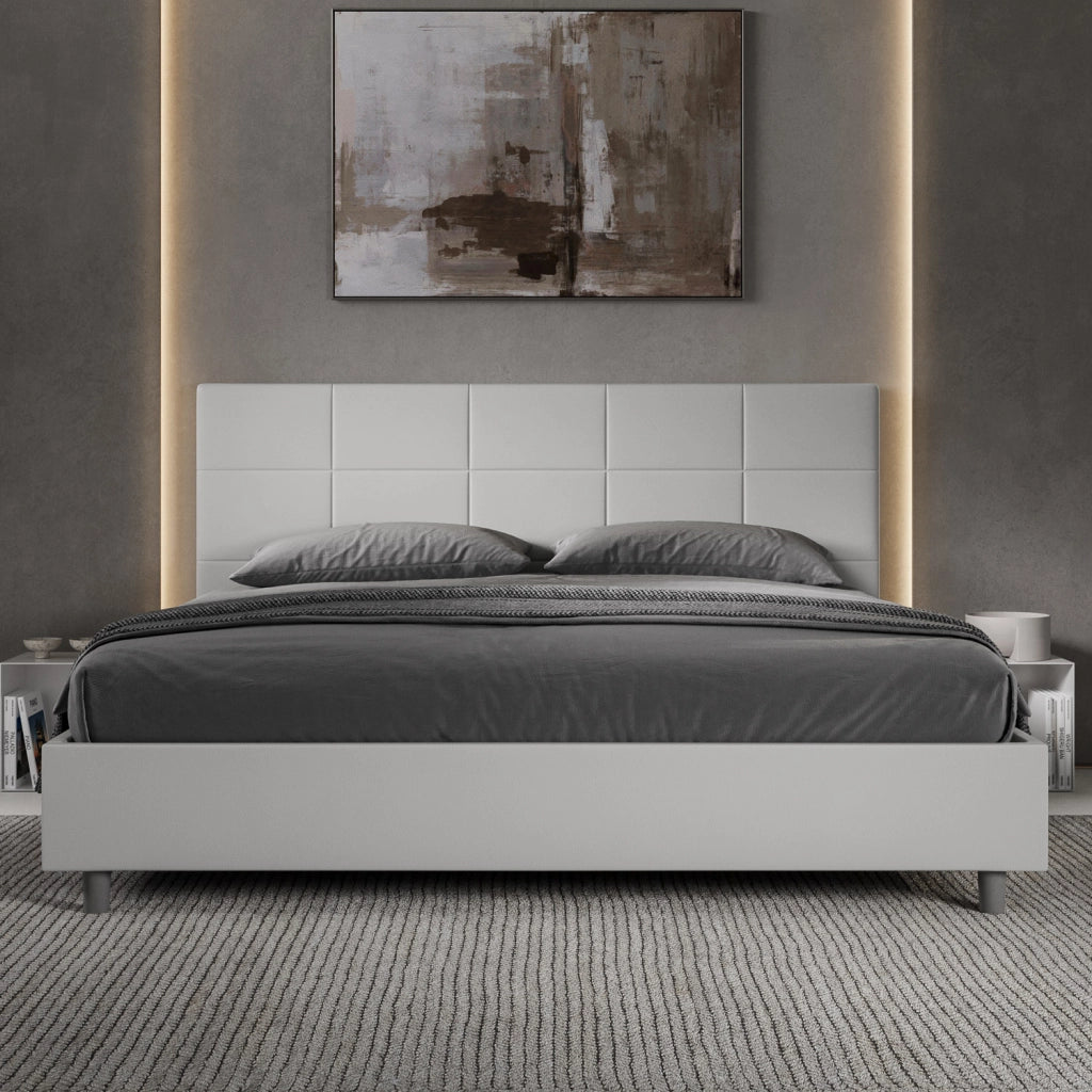BS COM Letto matrimoniale king size senza rete imbottito 190x200 similpelle bianco