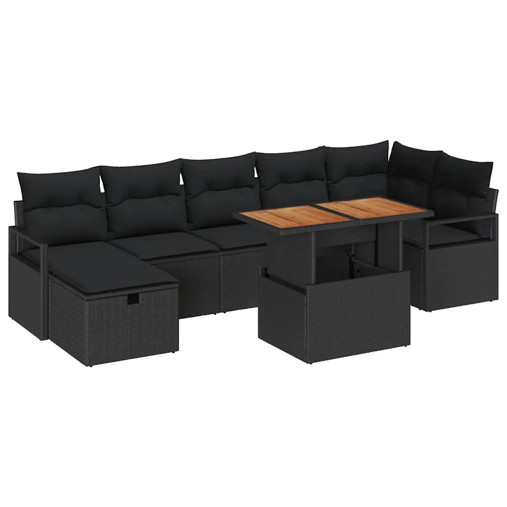 Set Divano da Giardino 8 pcs Nero polyrattan