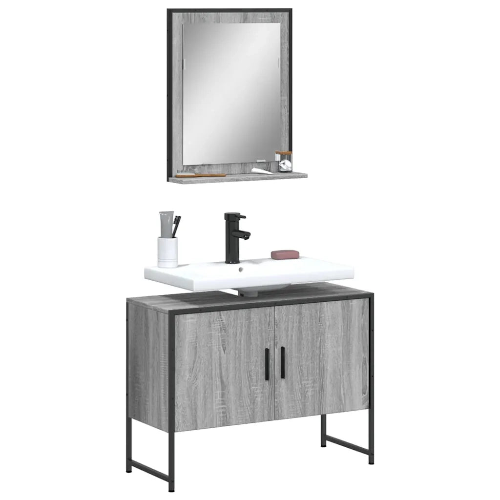 Set Mobili da Bagno | Armadio da bagno 2 pz Grigio Sonoma in Legno Multistrato