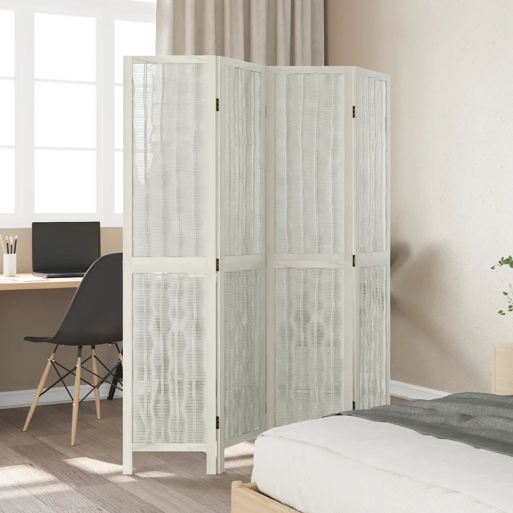 Divisorio Ambienti 4Pannelli Bianco Legno Massello di Paulownia 358674