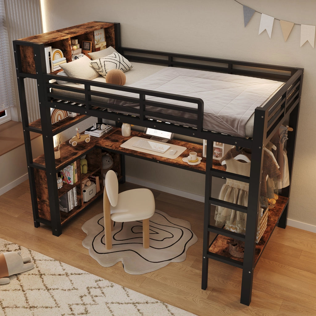 letto a castello mdf metallo nero 90 x 200 cm