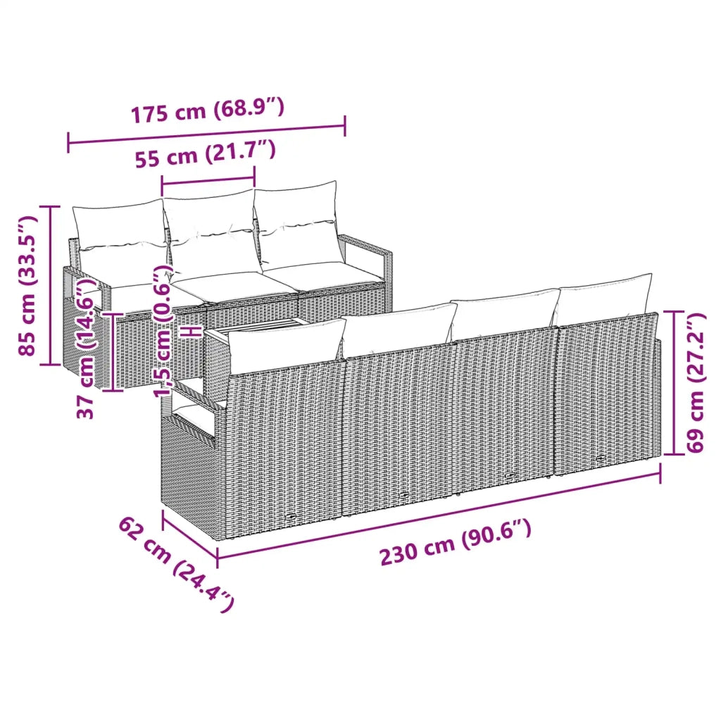 Set Divano da Giardino con cuscino 8 pcs Nero polyrattan 3347669